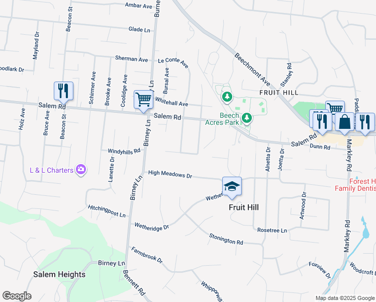 map of restaurants, bars, coffee shops, grocery stores, and more near 6804 Sunray Street in Cincinnati