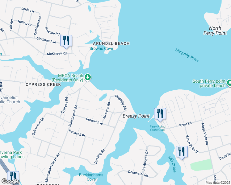 map of restaurants, bars, coffee shops, grocery stores, and more near 370 Magothy Road in Severna Park