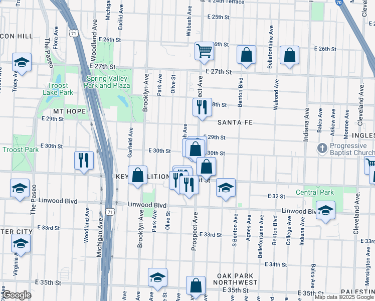 map of restaurants, bars, coffee shops, grocery stores, and more near 2940 Wabash Avenue in Kansas City
