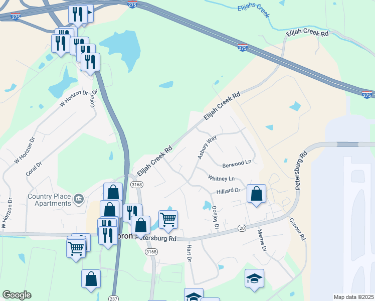 map of restaurants, bars, coffee shops, grocery stores, and more near 1827 Princess Court in Hebron