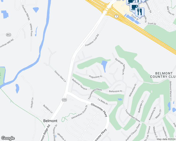 map of restaurants, bars, coffee shops, grocery stores, and more near 19678 Pelican Hill Court in Ashburn