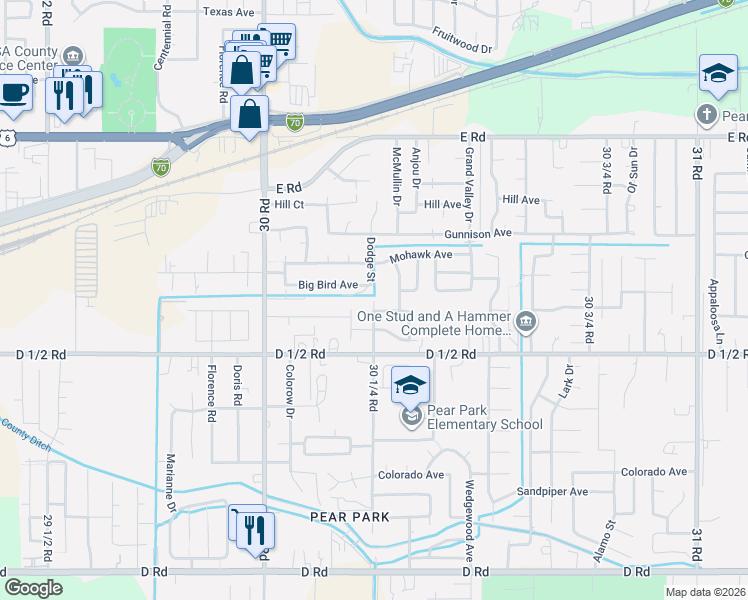 map of restaurants, bars, coffee shops, grocery stores, and more near 463 Dodge Street in Grand Junction