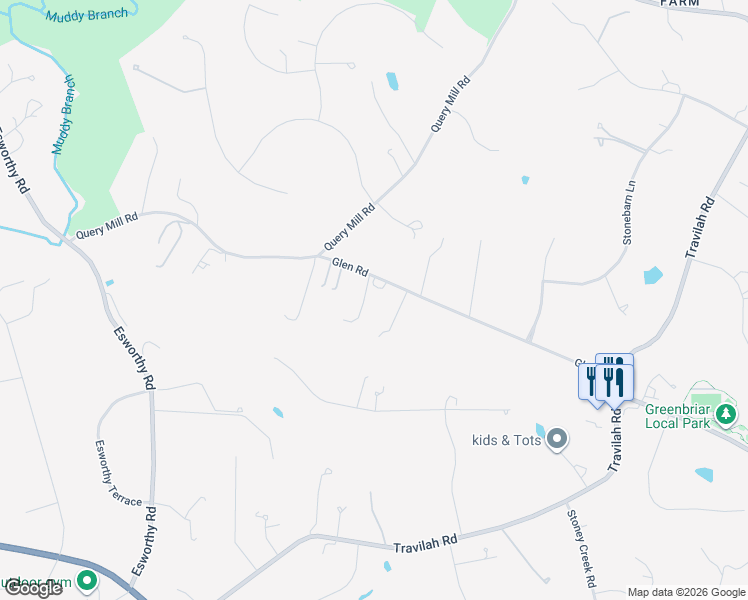 map of restaurants, bars, coffee shops, grocery stores, and more near 13150 Glen Road in North Potomac