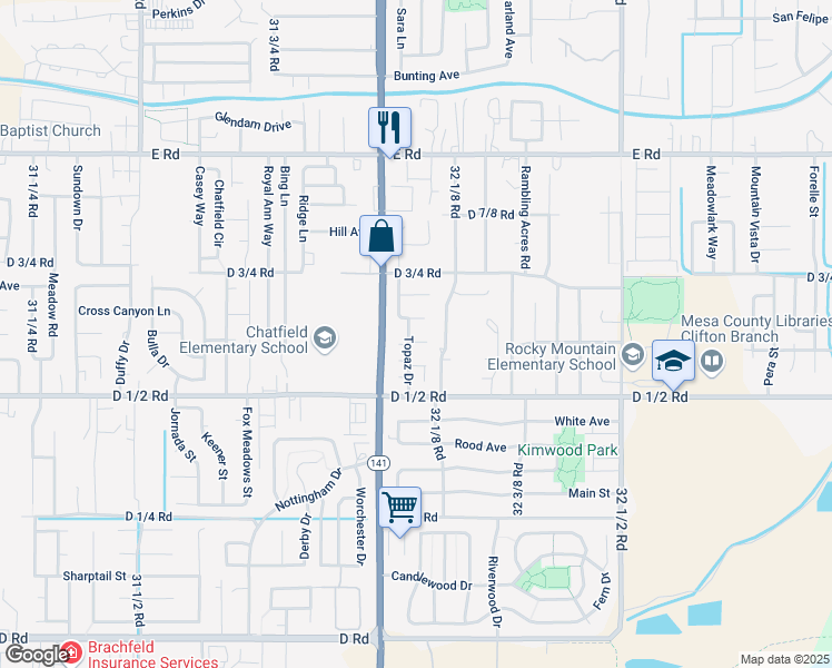 map of restaurants, bars, coffee shops, grocery stores, and more near 3209 Emerald Court in Clifton