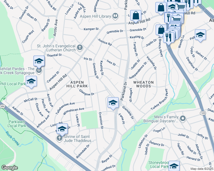 map of restaurants, bars, coffee shops, grocery stores, and more near 13113 Grenoble Drive in Rockville