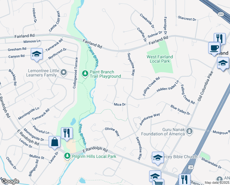 map of restaurants, bars, coffee shops, grocery stores, and more near 13110 Chalkstone Way in Silver Spring