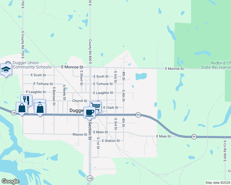 map of restaurants, bars, coffee shops, grocery stores, and more near 8199 E Laughlin St in Dugger