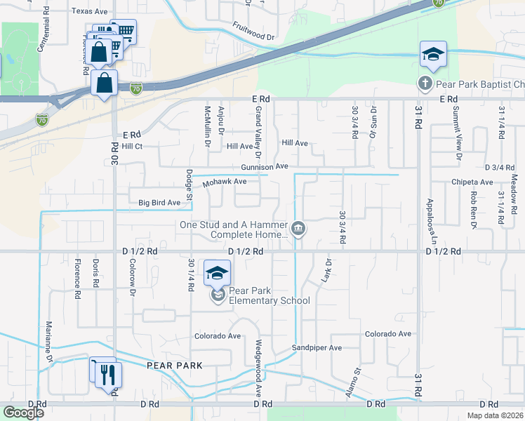 map of restaurants, bars, coffee shops, grocery stores, and more near 462 Grand Valley Drive in Grand Junction