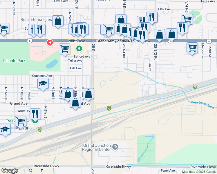 map of restaurants, bars, coffee shops, grocery stores, and more near 2898 Grand Ave in Grand Junction