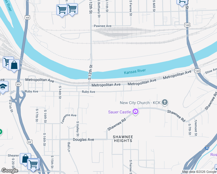 map of restaurants, bars, coffee shops, grocery stores, and more near 1113 Metropolitan Avenue in Kansas City