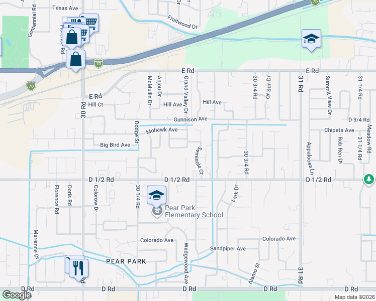 map of restaurants, bars, coffee shops, grocery stores, and more near 462 Grand Valley Drive in Grand Junction