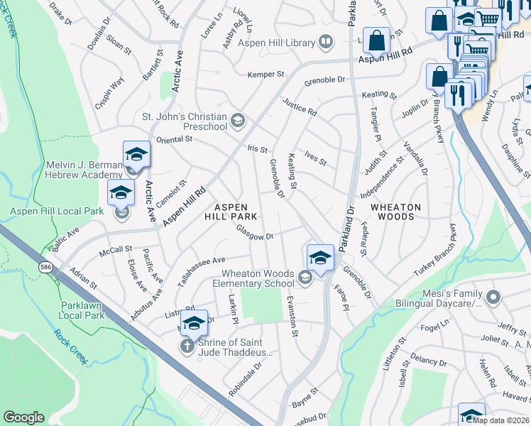 map of restaurants, bars, coffee shops, grocery stores, and more near 13201 Magellan Avenue in Rockville
