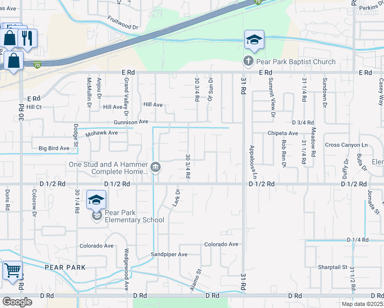 map of restaurants, bars, coffee shops, grocery stores, and more near 461 North Sun Court in Grand Junction