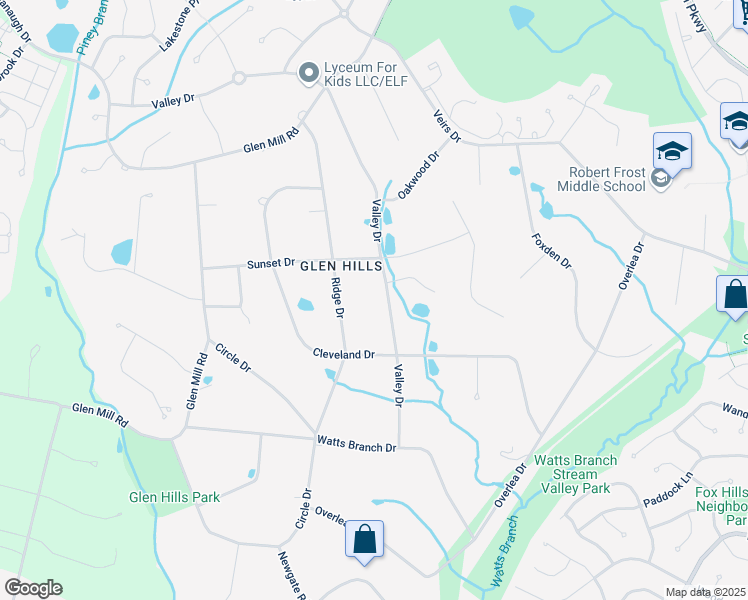 map of restaurants, bars, coffee shops, grocery stores, and more near 13212 Valley Drive in Rockville