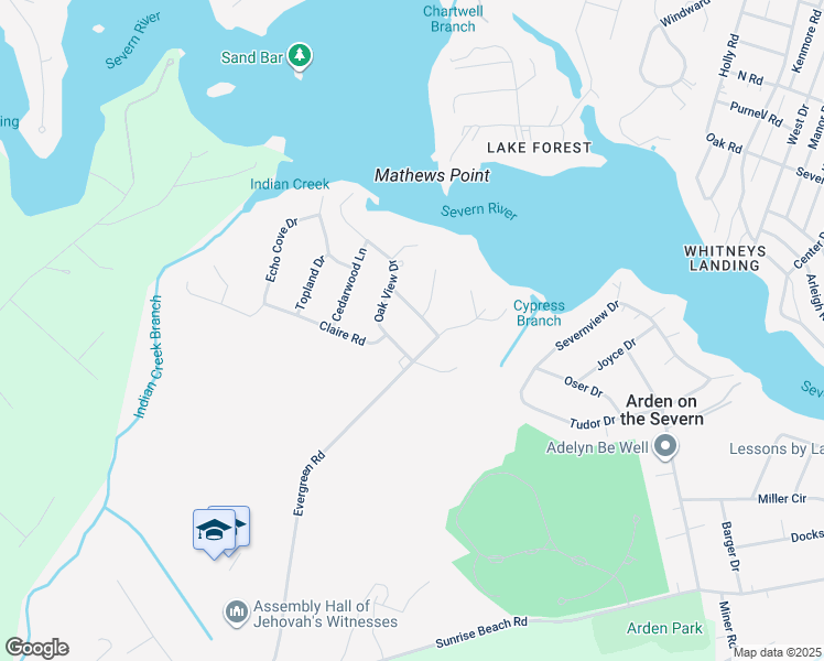 map of restaurants, bars, coffee shops, grocery stores, and more near 1125 Chinaberry Lane in Crownsville