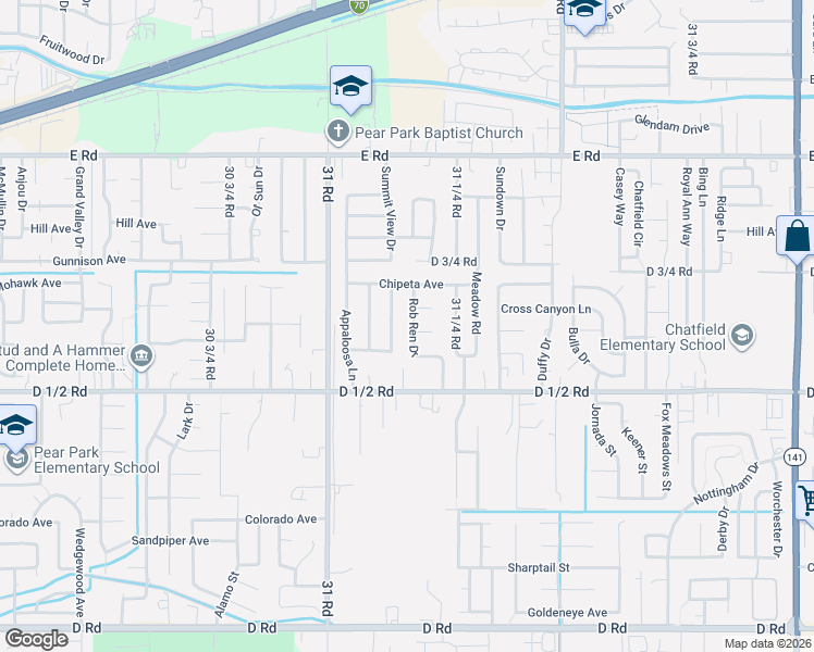 map of restaurants, bars, coffee shops, grocery stores, and more near 465 Rob Ren Drive in Grand Junction
