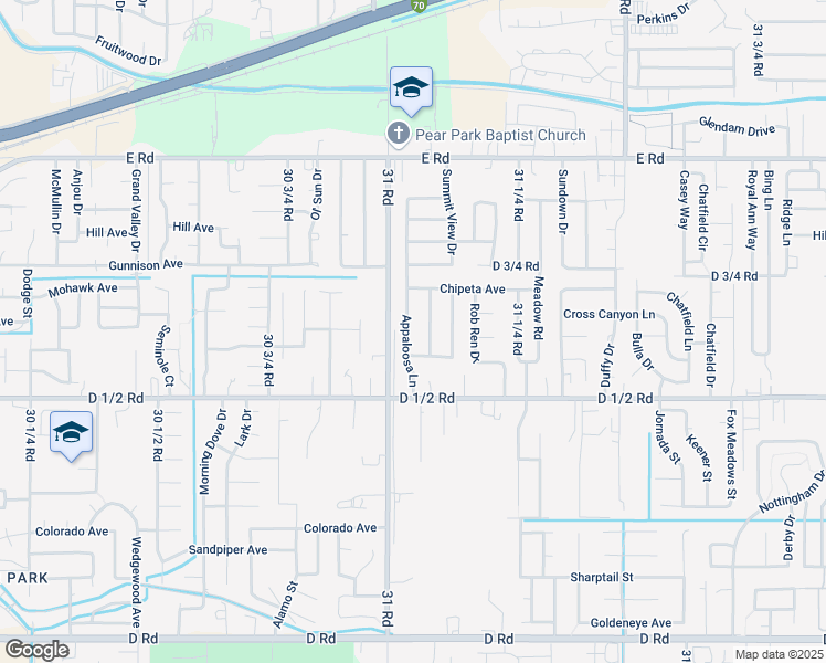 map of restaurants, bars, coffee shops, grocery stores, and more near 464 Appaloosa Lane in Grand Junction