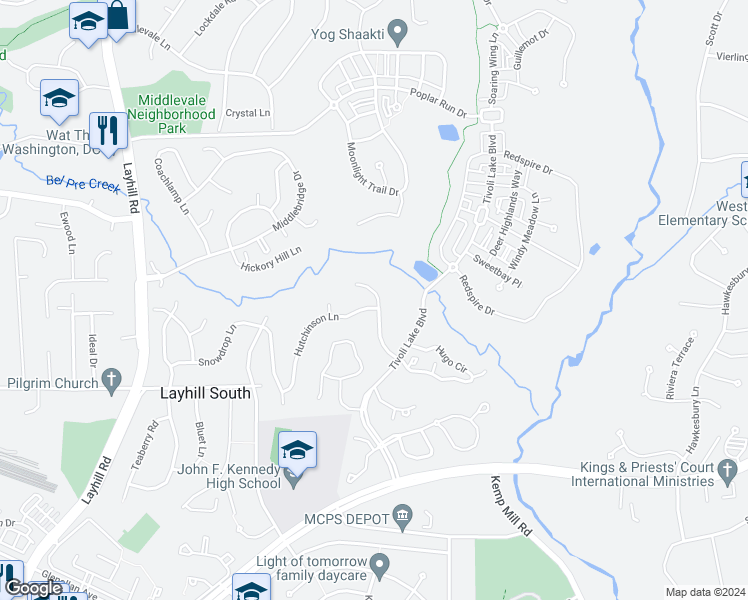 map of restaurants, bars, coffee shops, grocery stores, and more near 13226 Osterport Drive in Silver Spring