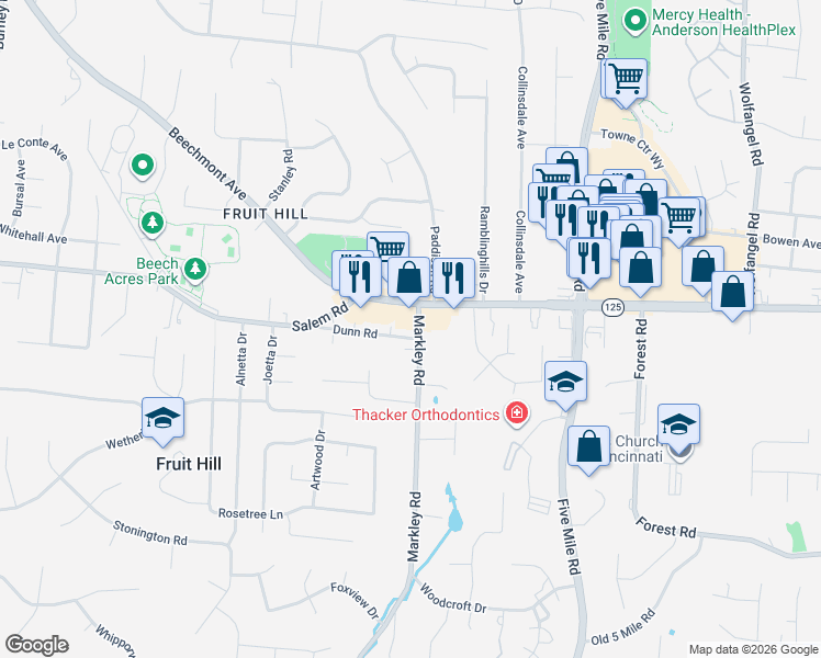 map of restaurants, bars, coffee shops, grocery stores, and more near 1161 Markley Road in Cincinnati