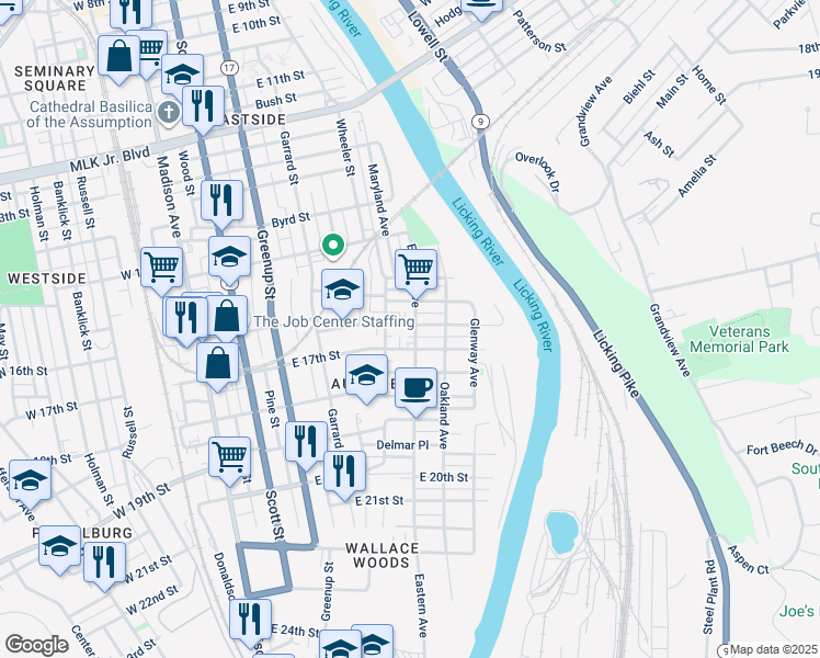 map of restaurants, bars, coffee shops, grocery stores, and more near 405 East 16th Street in Covington