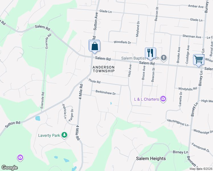 map of restaurants, bars, coffee shops, grocery stores, and more near 6191 Thole Road in Cincinnati