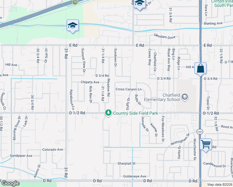 map of restaurants, bars, coffee shops, grocery stores, and more near 3130 Summit Meadows Ct in Grand Junction