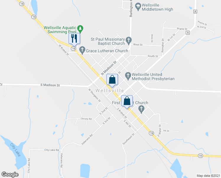 map of restaurants, bars, coffee shops, grocery stores, and more near 201-299 West Hudson Street in Wellsville