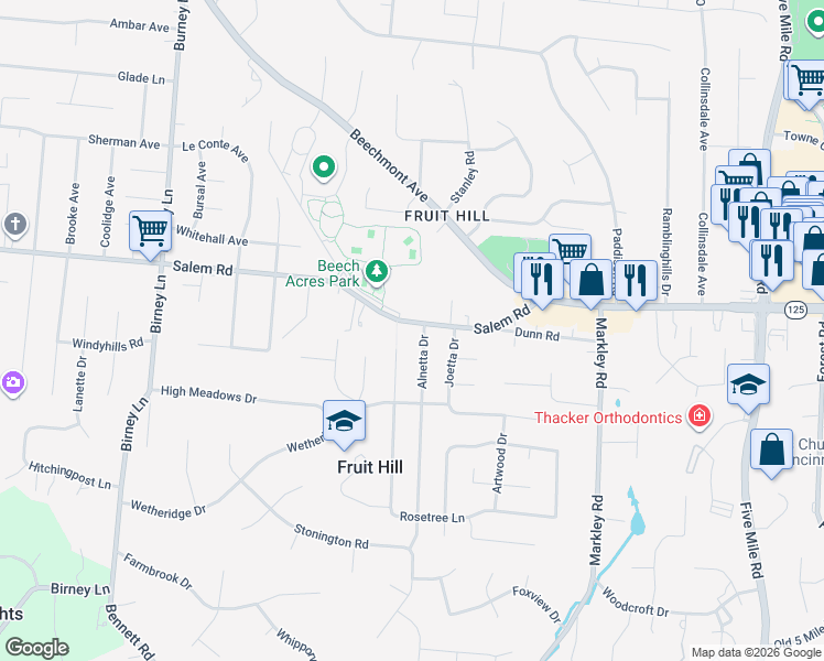 map of restaurants, bars, coffee shops, grocery stores, and more near 6983 Salem Road in Cincinnati