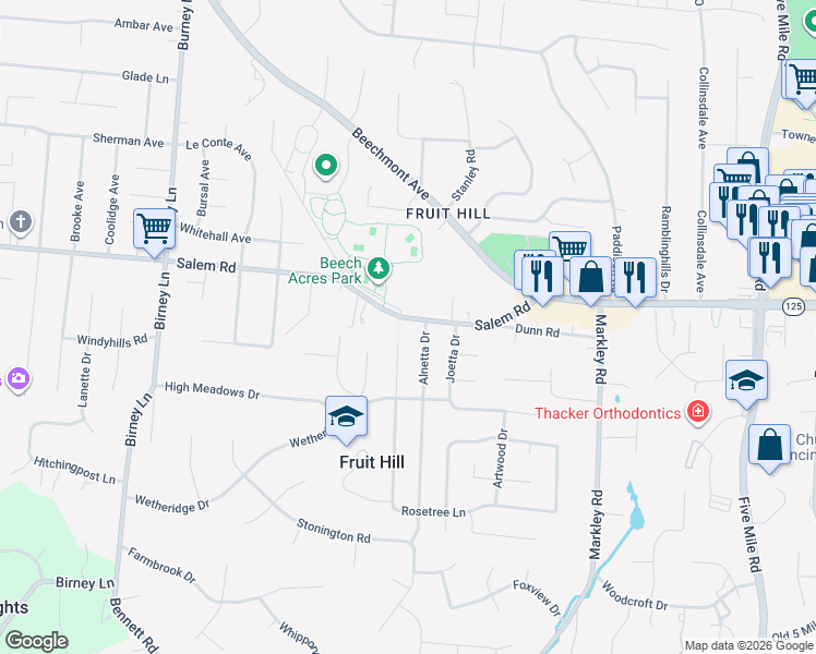 map of restaurants, bars, coffee shops, grocery stores, and more near 6983 Salem Road in Cincinnati