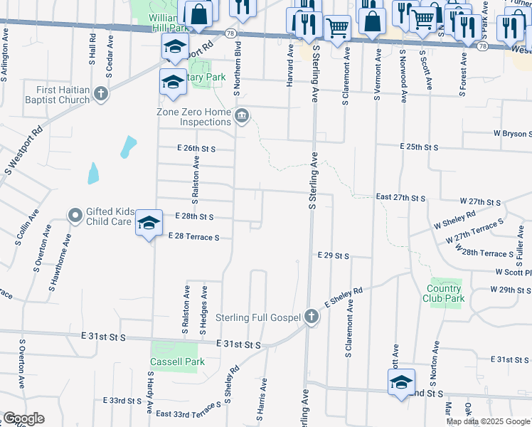 map of restaurants, bars, coffee shops, grocery stores, and more near 2731 Appleton Avenue in Independence