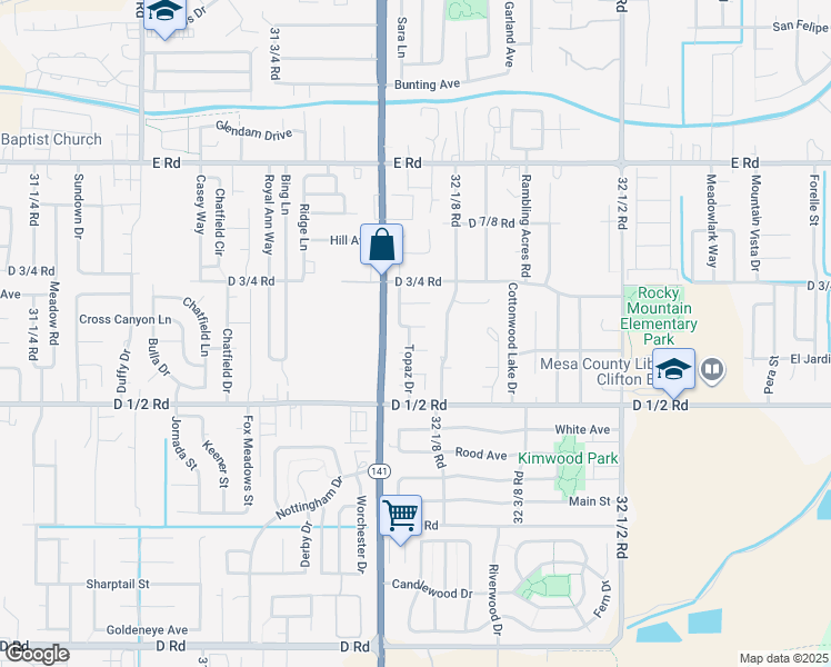 map of restaurants, bars, coffee shops, grocery stores, and more near 462 Topaz Drive in Clifton