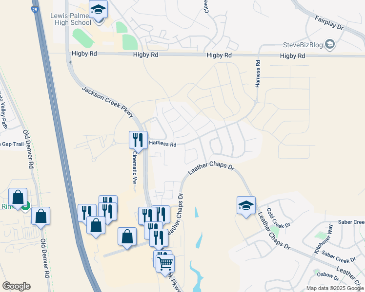 map of restaurants, bars, coffee shops, grocery stores, and more near 16508 Hallmark Trail in Monument