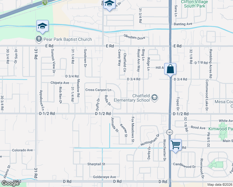 map of restaurants, bars, coffee shops, grocery stores, and more near 457 1/2 Chatfield Lane in Grand Junction