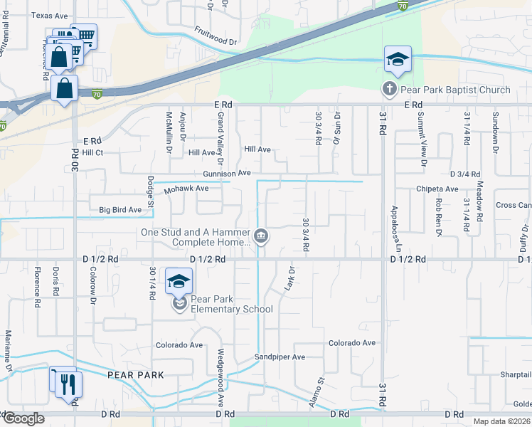 map of restaurants, bars, coffee shops, grocery stores, and more near 476 Morning Dove Drive in Grand Junction