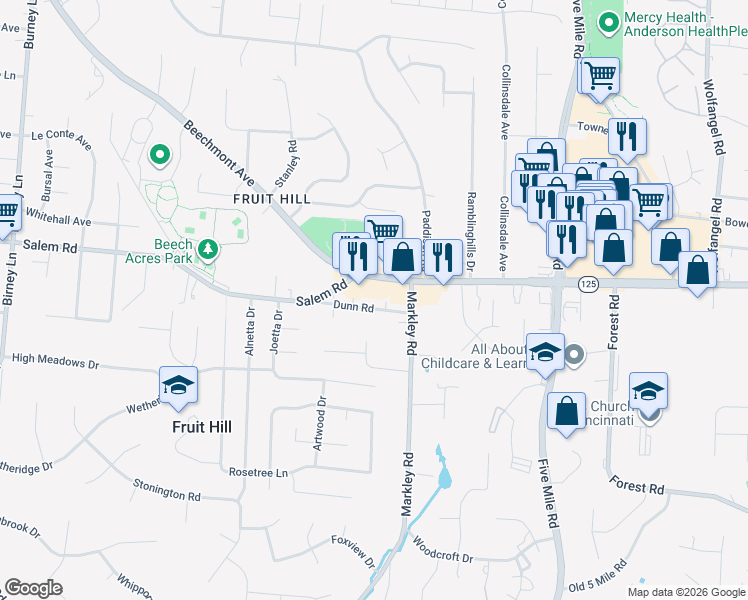 map of restaurants, bars, coffee shops, grocery stores, and more near 7158 Dunn Road in Cincinnati