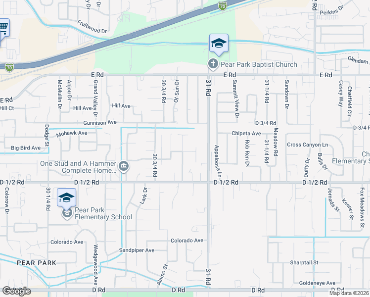map of restaurants, bars, coffee shops, grocery stores, and more near 3088 Aberdeen Lane in Grand Junction