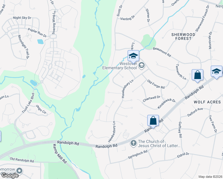 map of restaurants, bars, coffee shops, grocery stores, and more near 613 Hawkesbury Terrace in Silver Spring