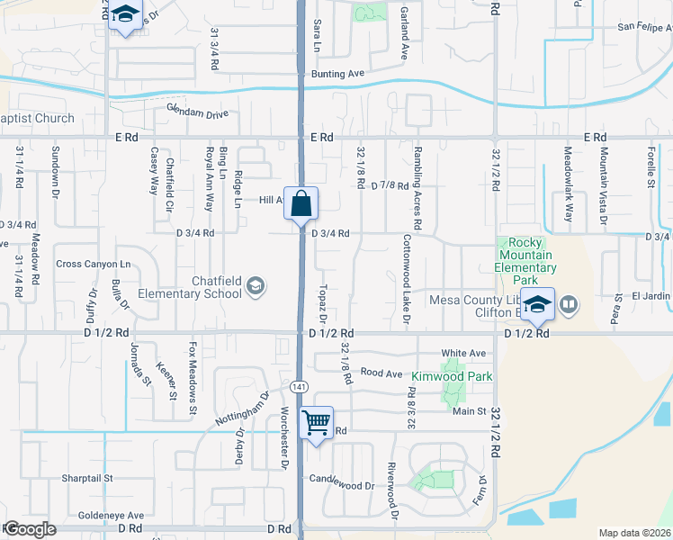map of restaurants, bars, coffee shops, grocery stores, and more near 3299 Emerald Court in Clifton