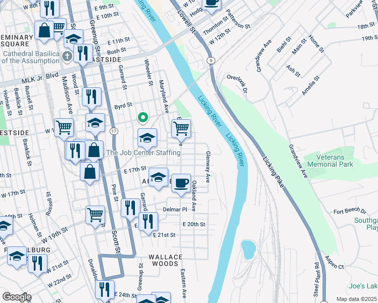 map of restaurants, bars, coffee shops, grocery stores, and more near 513 East 16th Street in Covington