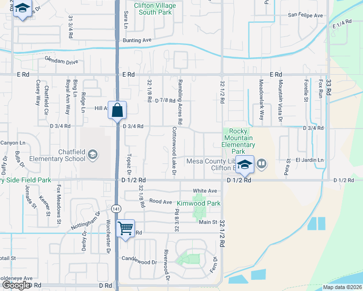map of restaurants, bars, coffee shops, grocery stores, and more near 463 Carson Lake Drive in Clifton
