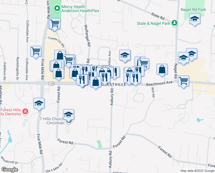 map of restaurants, bars, coffee shops, grocery stores, and more near in Cincinnati