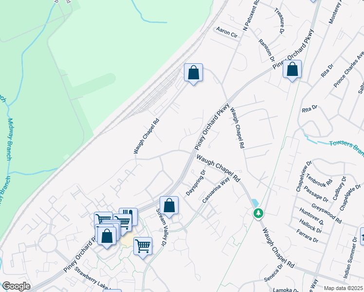 map of restaurants, bars, coffee shops, grocery stores, and more near 735 Thornwood Drive in Odenton