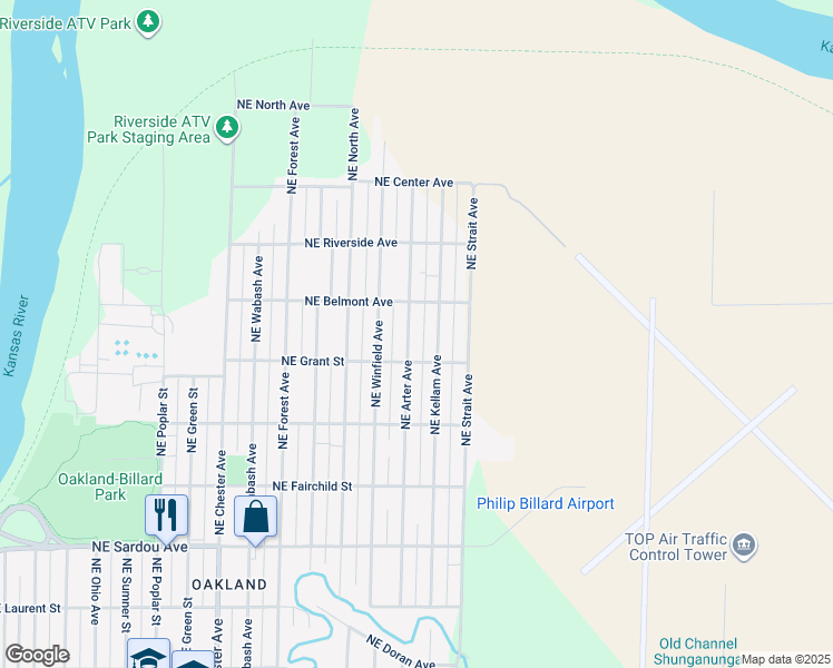 map of restaurants, bars, coffee shops, grocery stores, and more near 1124 Northeast Arter Avenue in Topeka