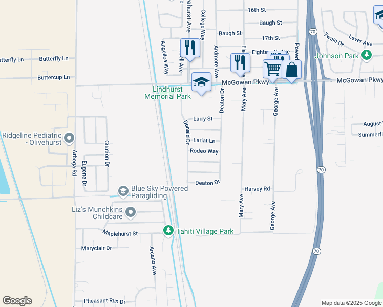 map of restaurants, bars, coffee shops, grocery stores, and more near 4091 Donald Drive in Olivehurst