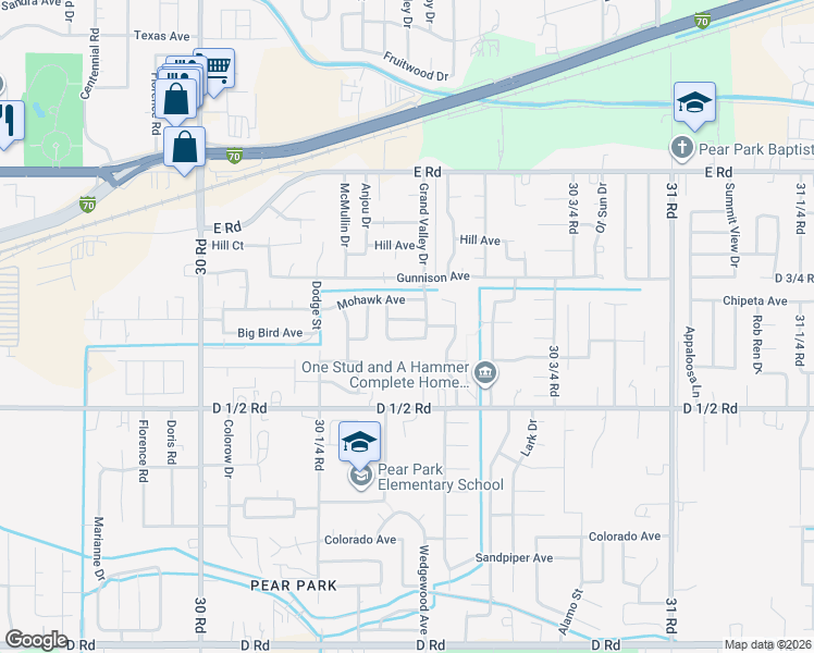 map of restaurants, bars, coffee shops, grocery stores, and more near 3041 Seneca Place in Grand Junction