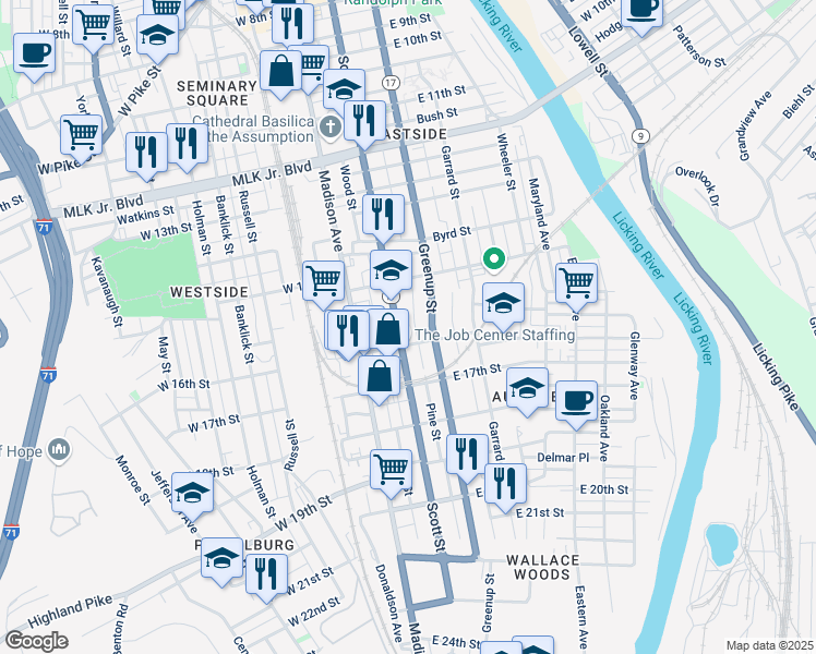 map of restaurants, bars, coffee shops, grocery stores, and more near in Covington