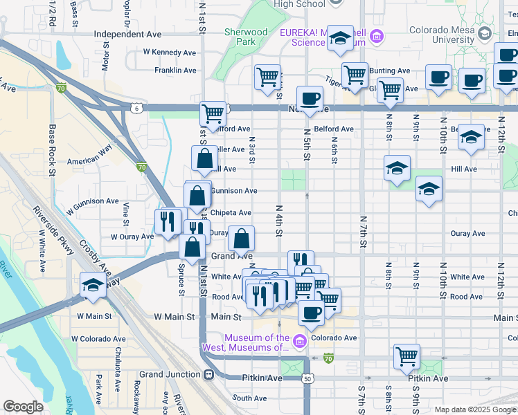 map of restaurants, bars, coffee shops, grocery stores, and more near 331 Chipeta Avenue in Grand Junction