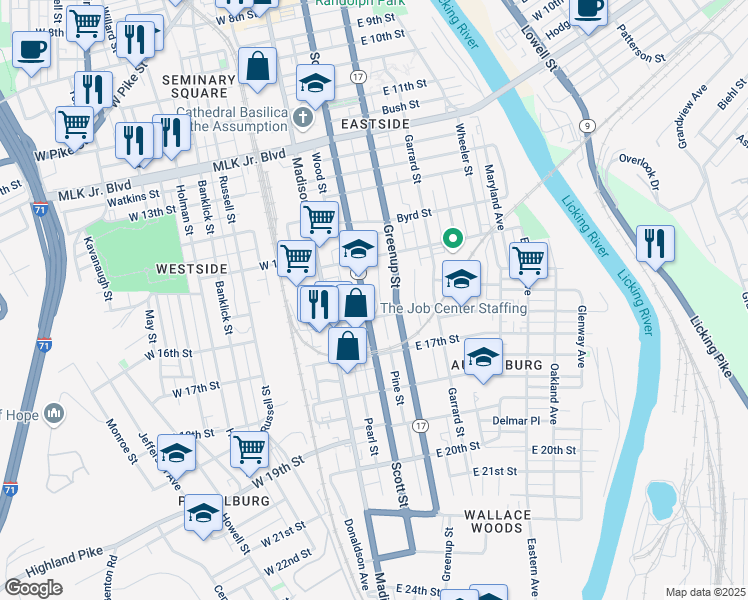 map of restaurants, bars, coffee shops, grocery stores, and more near in Covington