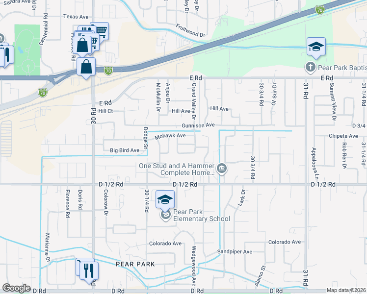 map of restaurants, bars, coffee shops, grocery stores, and more near 3041 Seneca Place in Grand Junction