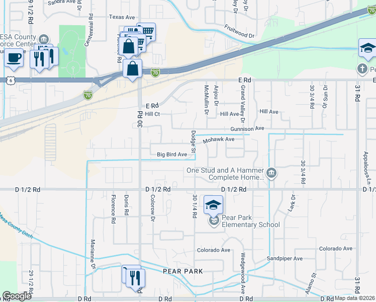 map of restaurants, bars, coffee shops, grocery stores, and more near 463 Dodge Street in Grand Junction